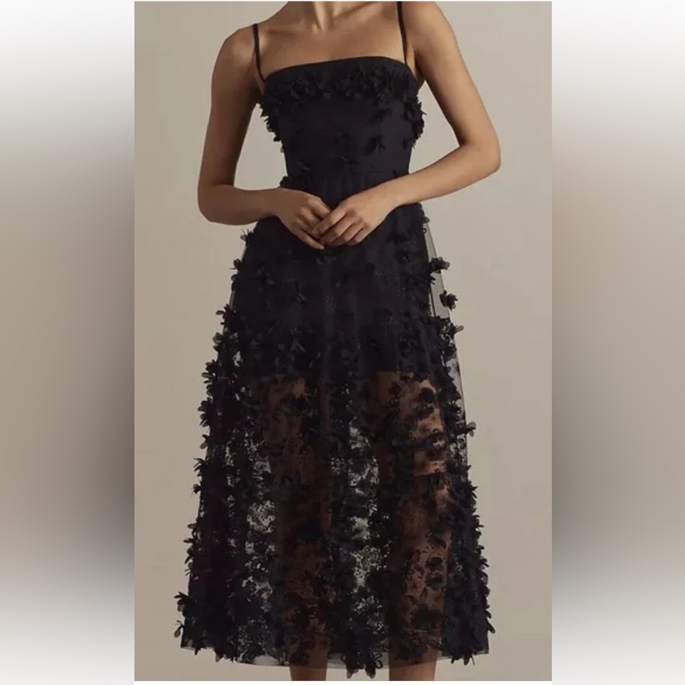 BRAND NEW Helsi Audrey Square-Neck Floral Appliqué Elegant Black Lace Dress